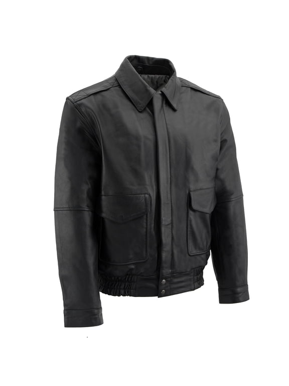 Men's Classic Black Bomber Leather Jacket SFM1519 3X-Large