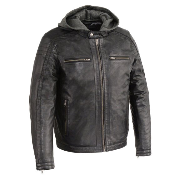 Milwaukee Leather SFM1845 Men's Black Leather Jacket with Removable Hoodie X-Large