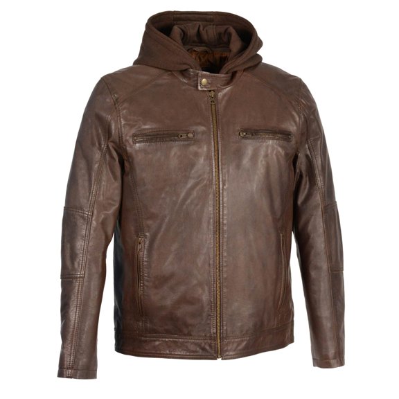 Milwaukee Leather SFM1850 Men's Broken Brown Snap Collar Motorcycle Style Fashion Casual Leather Jacket with Removable Hoodie 3X-Large