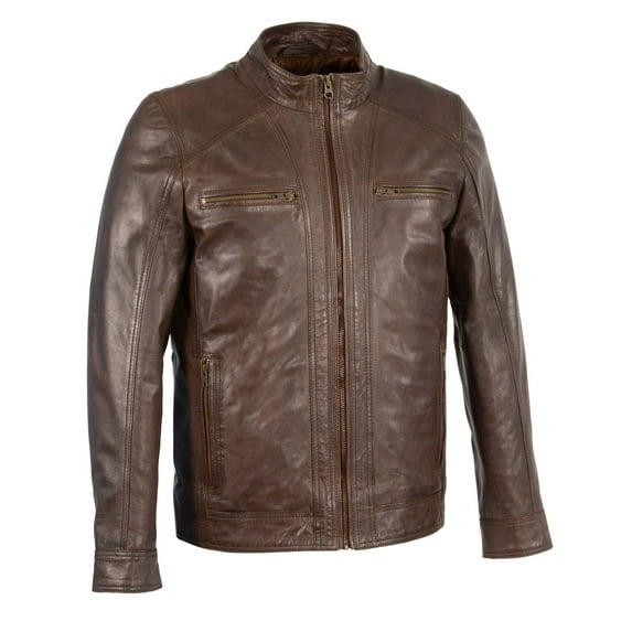 Milwaukee Leather Men's Broken Brown Leather Jacket with Front Zipper Closure SFM1860 X-Large