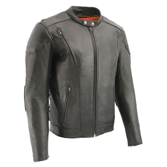 Milwaukee Leather SH1010 Men's 'Scooter' Black Vented Leather Jacket with Side Laces 3X-Large