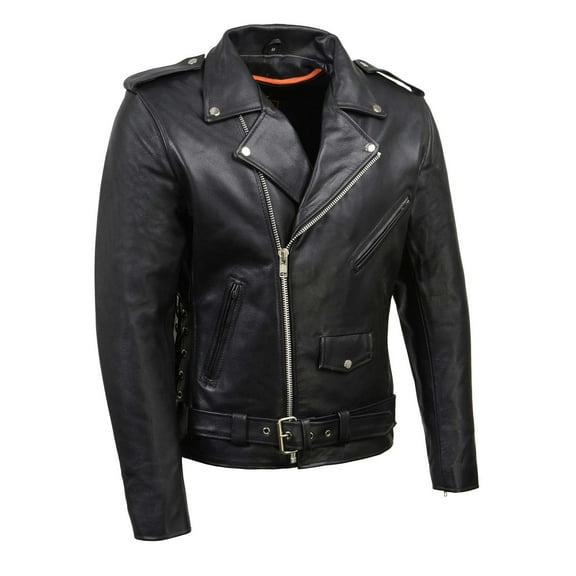 Milwaukee Leather SH1011 Men's Classic Brando Premium Leather Black Motorcycle Riders Leather Jacket w/ Side Laces Small