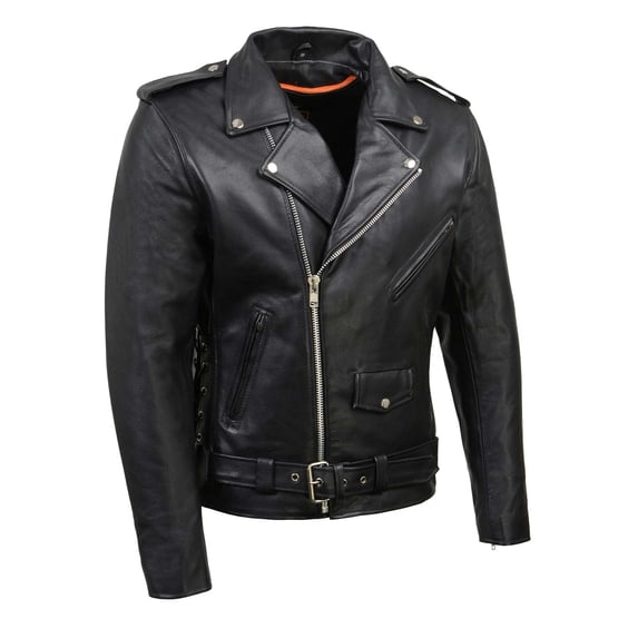 Milwaukee Leather SH1011 Men's Classic Brando Premium Leather Black Motorcycle Riders Leather Jacket w/ Side Laces 4X-Large