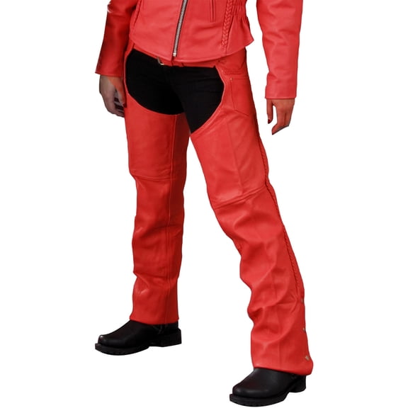 Milwaukee Leather SH1135 Women's 'Braided' Red Classic Leather Chaps Medium