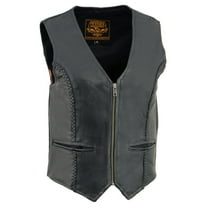 Milwaukee Leather SH1246Z Women's Black Leather Classic Braided Motorcycle Rider Vest with Zipper Closure Small