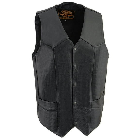 Milwaukee Leather SH1310Tall Men's Black Leather Classic V-Neck Motorcycle Rider Vest w/ Snap Button Closure 42-Tall
