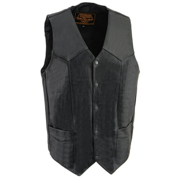 Milwaukee Leather SH1310Tall Men's Black Leather Classic V-Neck Motorcycle Rider Vest w/ Snap Button Closure 54-Tall