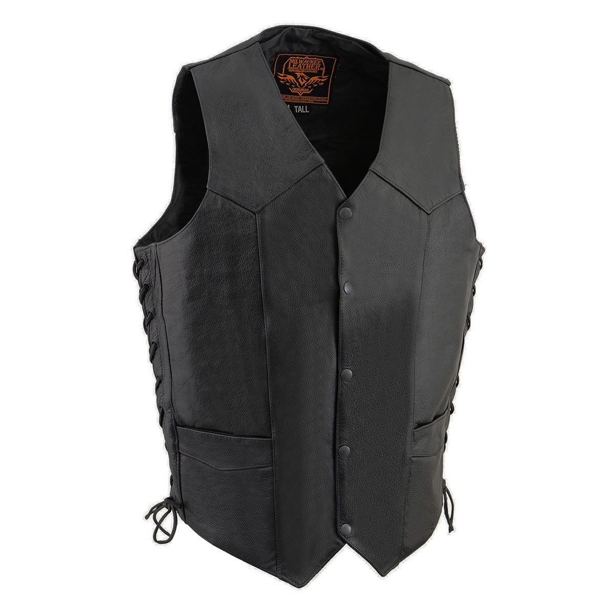 Milwaukee Leather SH1315Tall Men's Classic Black Leather V-Neck Side ...