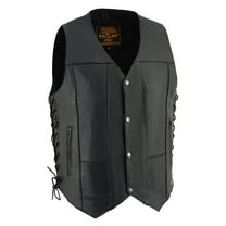 Milwaukee Leather SH1391 Men's Black Leather 10 Pocket V-Neck Side Lace Motorcycle Rider Vest w/ Front Snap Closure 46