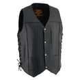 thumbnail image 1 of Milwaukee Leather SH1391 Men's Black Leather 10 Pocket V-Neck Side Lace Motorcycle Rider Vest w/ Front Snap Closure 48, 1 of 7