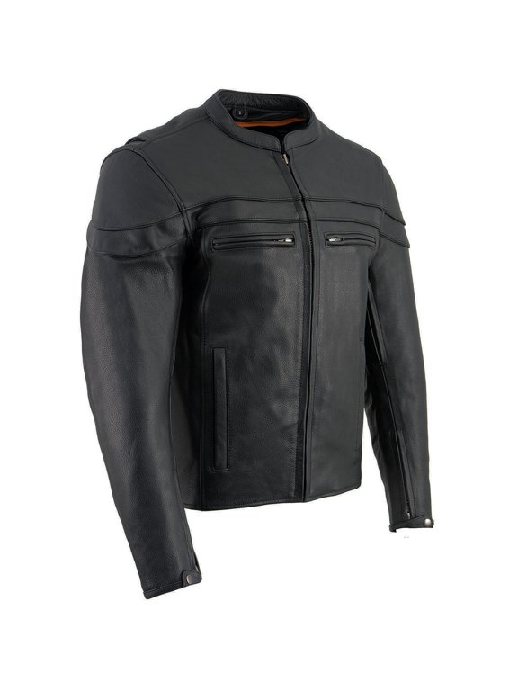 SH1408 Men's Sporty Crossover Vented Black Leather Scooter Jacket 6X-Large