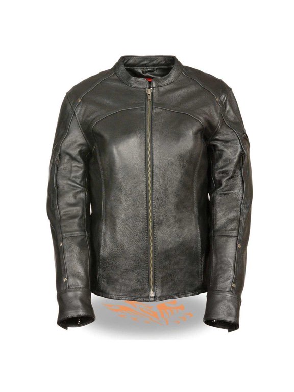 SH1924 Women's Black 3/4 Length Vented Leather Jacket X-Small