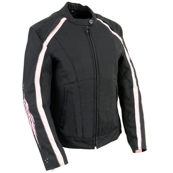Milwaukee Leather SH1954 Women's Black and Pink Textile Jacket with Stud and Wings Detailing 3X-Large