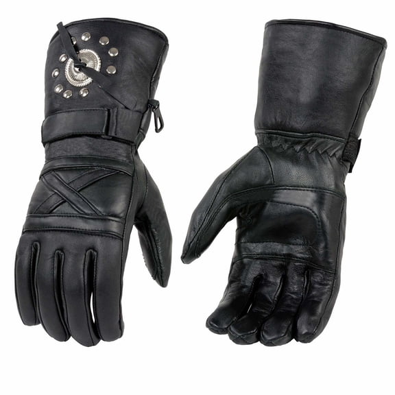 Milwaukee Leather SH231 Men's Black Leather Warm Gauntlet Motorcycle Cold Weather Gloves Medium