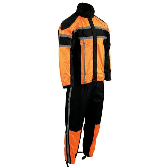 Milwaukee Leather SH233102 Men's Black and Orange Water Resistant Rain Suit with Reflective Tape 2X-Large