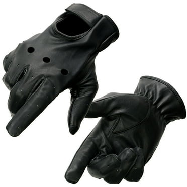 Milwaukee Leather SH247 Men's Black Perforated Leather Full Finger Motorcycle Hand Gloves W/ Breathable ‘Open Knuckle’ Medium
