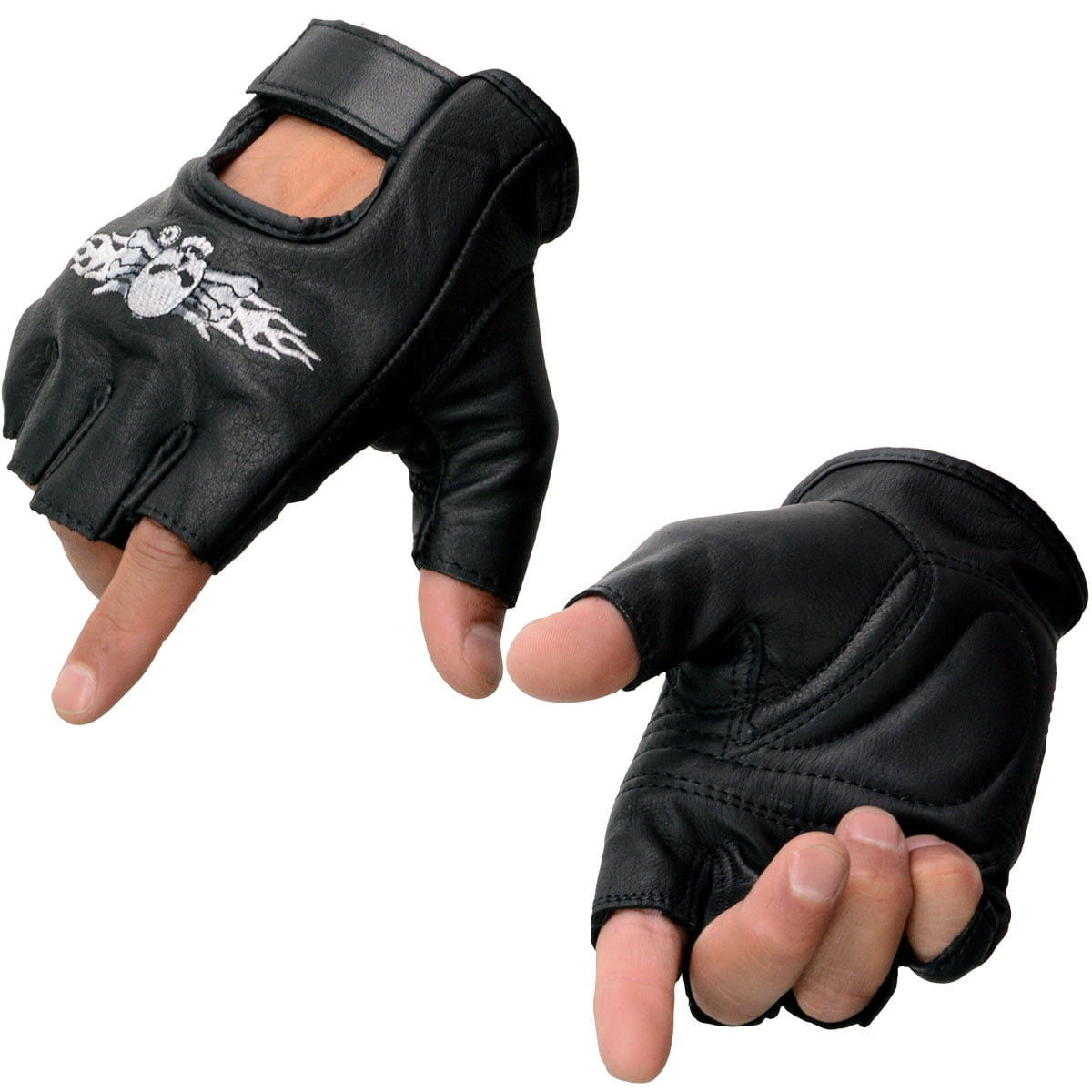 Perforated Leather Padded Palm Motorcycle Gloves Gauntlet Gloves