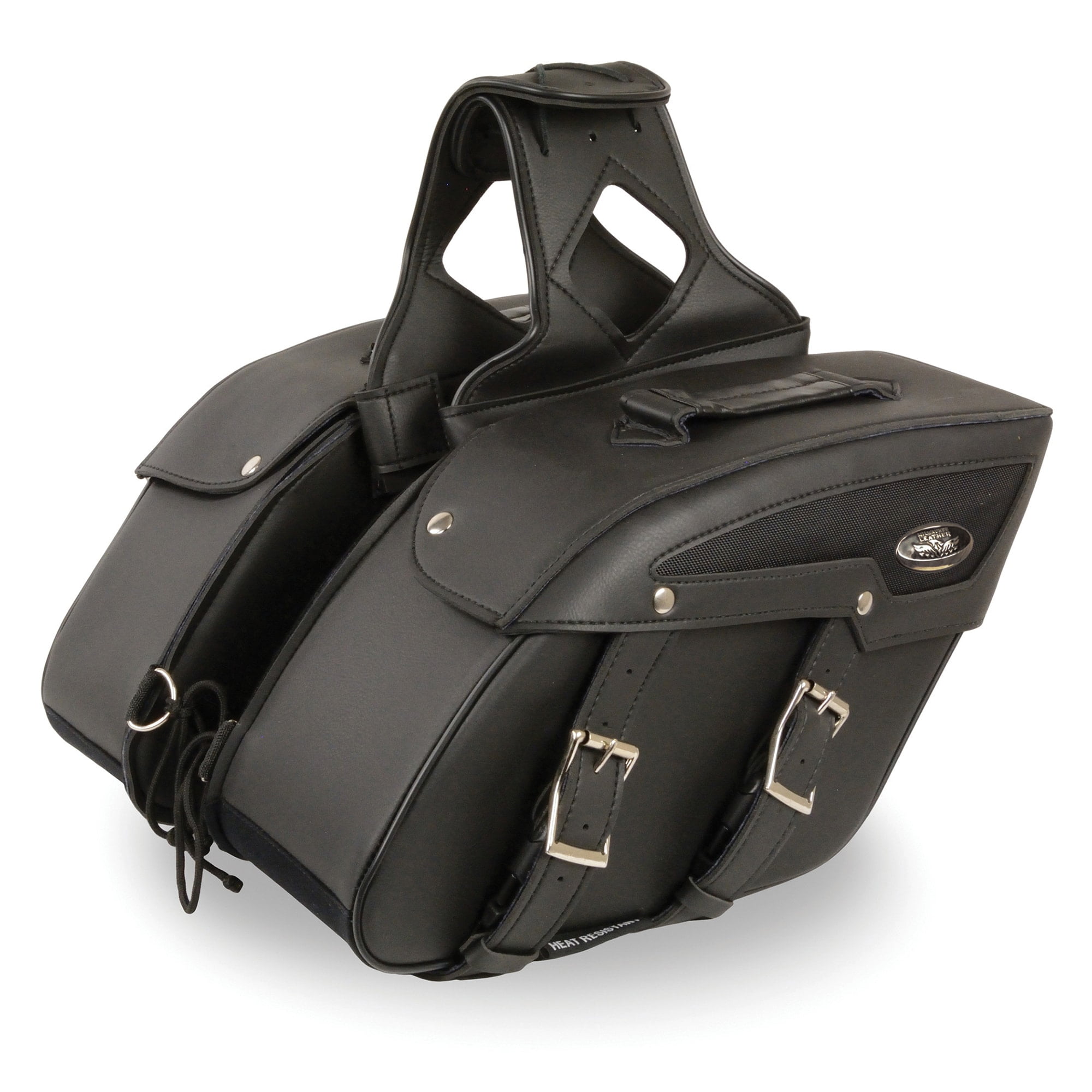 Milwaukee Leather SH55103ZB Zip Off Black Plain PVC Three Strap Motorcycle Saddlebags