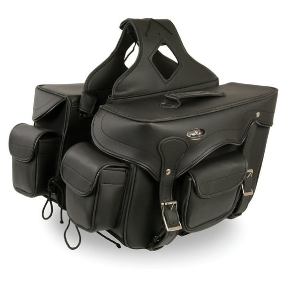 Milwaukee Leather SH66602 Zip-Off Double Pocket Studded PVC Throw Over Motorcycle Saddlebags