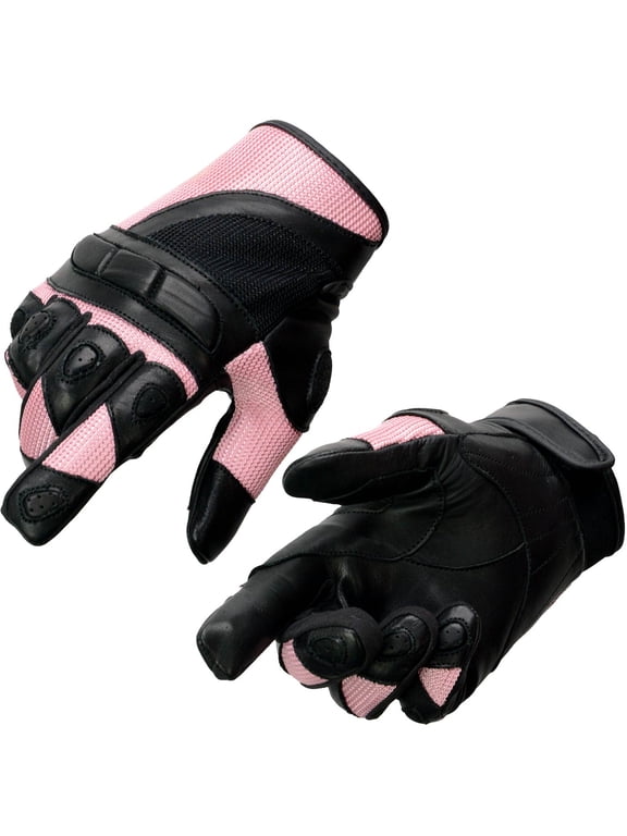 SH802 Women's Black and Pink Leather with Mesh Racing Gloves X-Large