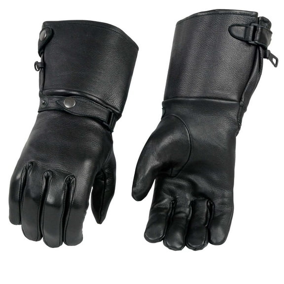 Milwaukee Leather SH857 Men's Long Cuff Thermal Lined USA Deerskin Black Leather Gauntlet Motorcycle Gloves Small