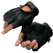 Milwaukee Leather SH877 Mens Fingerless USA Deerskin Black Perforated Leather Motorcycle Gloves w/ Gel Palm Small