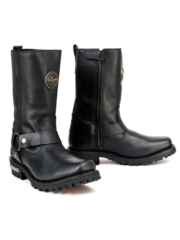 MBL9360 Women's Black Leather 11-Inch Classic Harness Square Toe Motorcycle Boots 7
