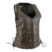 Milwaukee Leather Womens Bella Distressed Brown Leather Motorcycle Vest with Side Laces - LKL4719 XX-Large