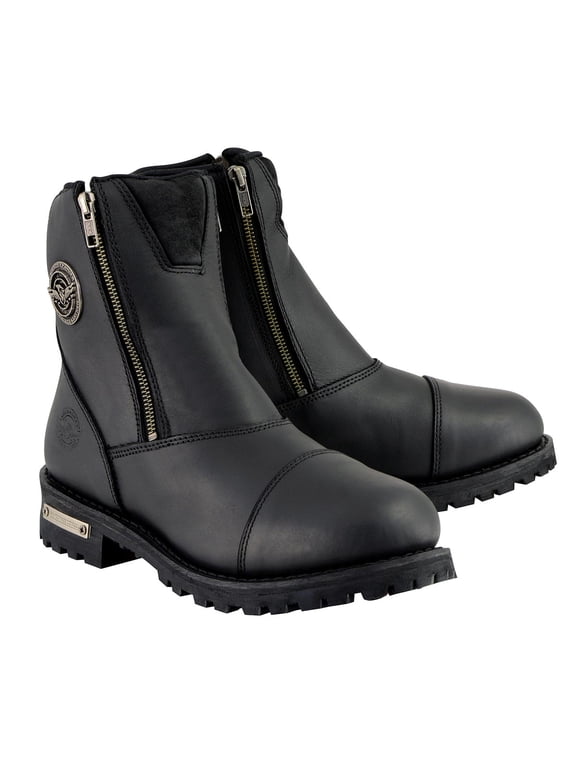 Women's Black Premium Leather Double Sided Zipper Motorcycle Riding Boots MBL202 10