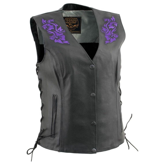 Milwaukee Leather Women's Gemma Black Leather Motorcycle Vest with Side Laces Small