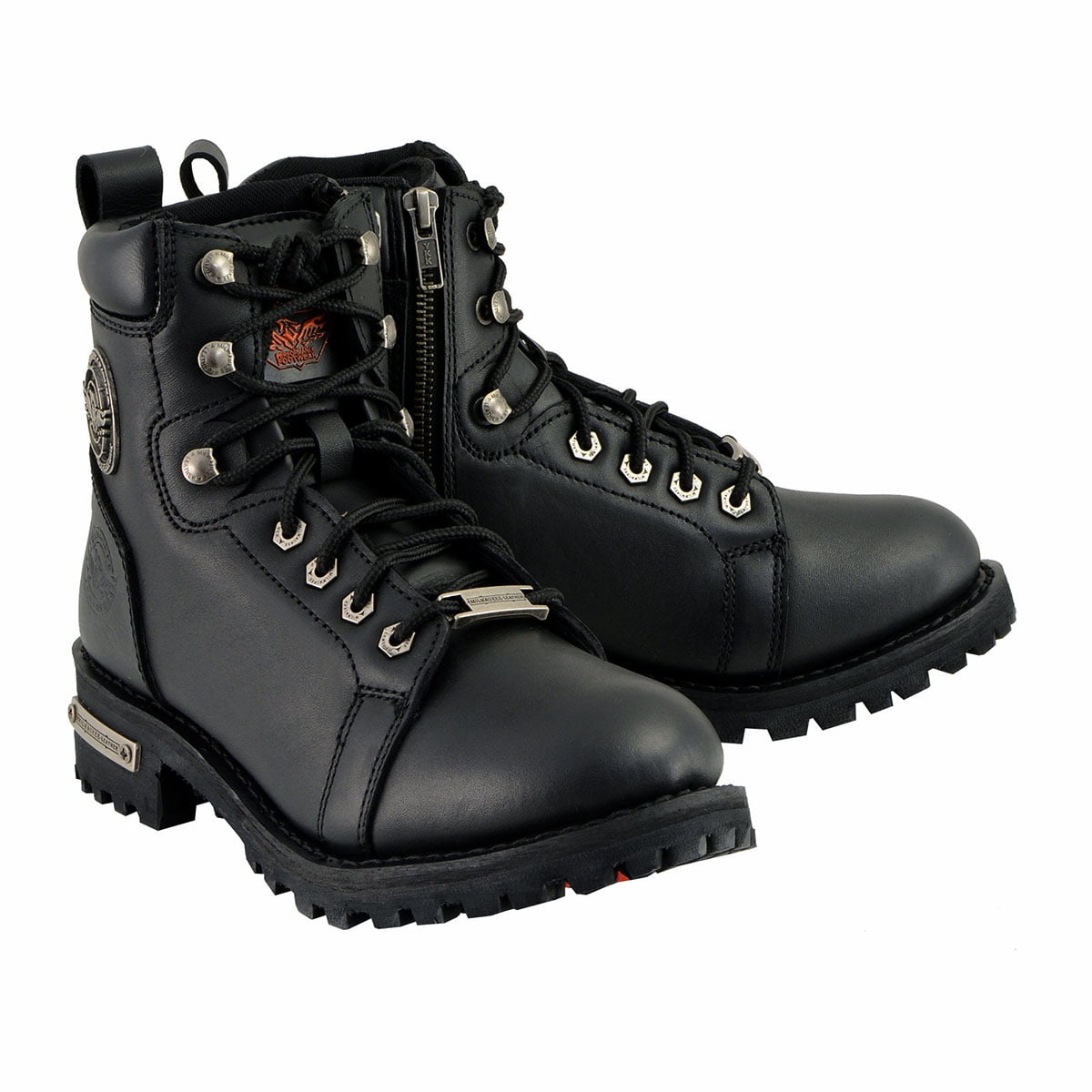 Milwaukee Leather Women's 14" Tall Biker Boots – Lace & Zipper, Black, 7.5