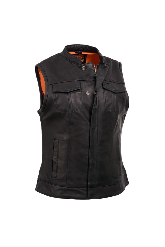 MLL4512 Women’s Lashes Black Leather Club Style Motorcycle Rider Vest w/ Closure 2X-Large
