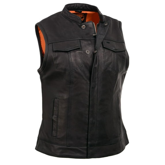 Milwaukee Leather MLL4512 Women’s Lashes Black Leather Club Style Motorcycle Rider Vest w/ Closure 4X-Large