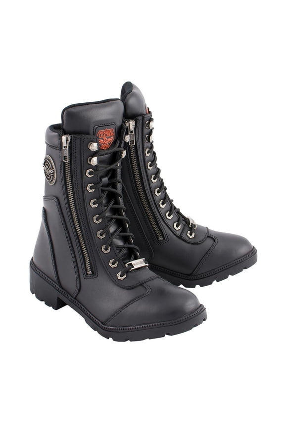 MBL9301 Women's Black Leather Lace-Up Motorcycle Biker Riding Boots with Side Zipper Entry 6