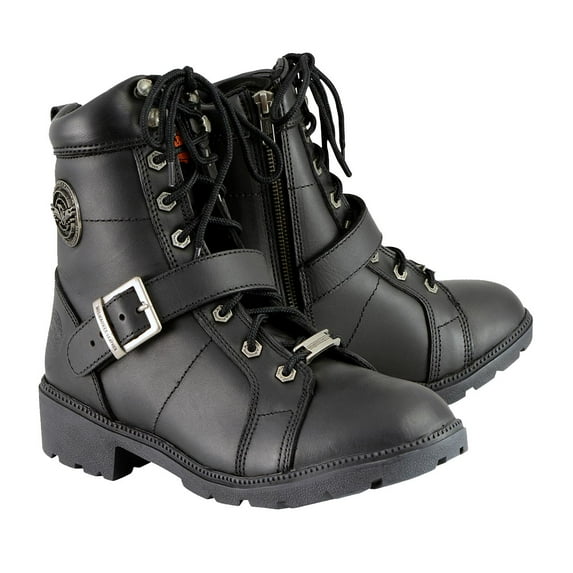 Milwaukee Leather Women's Premium Leather Lace-Up Motorcycle Rider Boots Collection MBL 7