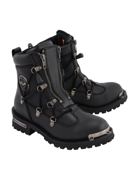 MBL9375 Women's Premium Black Leather Diamond 6-Inch Twin Zipper Lock Motorccycle Riding Boots 6.5
