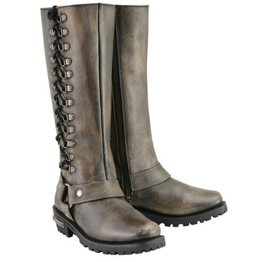 Milwaukee Leather Women's Distressed Brown Leather 14-inch Classic Harness Square Toe Motorcycle Rider Boots MBL9368 8.5