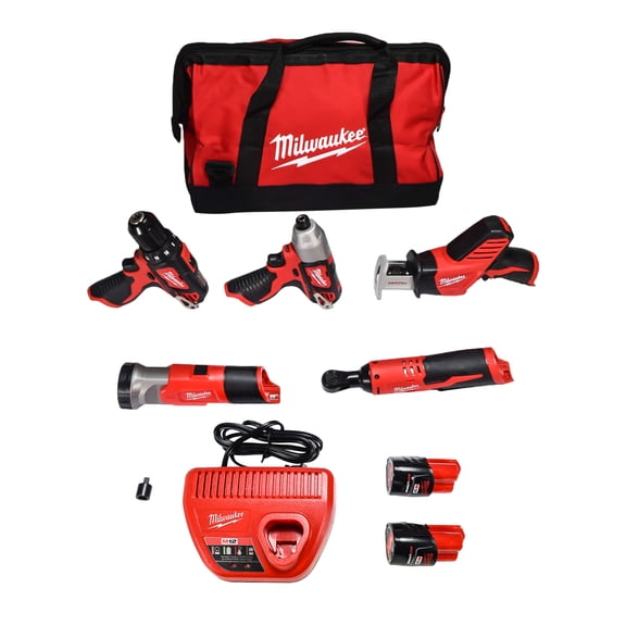 Milwaukee 2498-25 M12 Cordless Lithium-Ion 5-Tool Combo Kit (1.5 Ah)