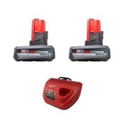 MILWAUKEE M12 REDLITHIUM HIGH OUTPUT XC5.0 Battery Pack Kit Model 48-59-2450P   Includes 2 Batteries & 1 Charger - 25% More Power & Runtime