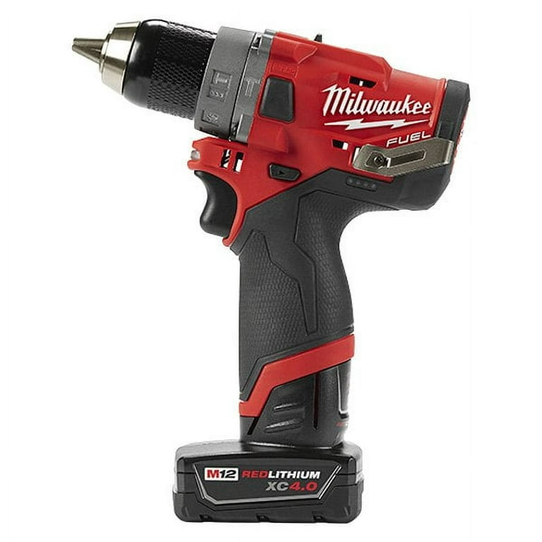 Milwaukee M12 Fuel 1/2 12V Brushless Hammer Drill Driver Kit 2504-22 with  2Ah Battery, 4Ah Battery, Charger, & Carrying Case 
