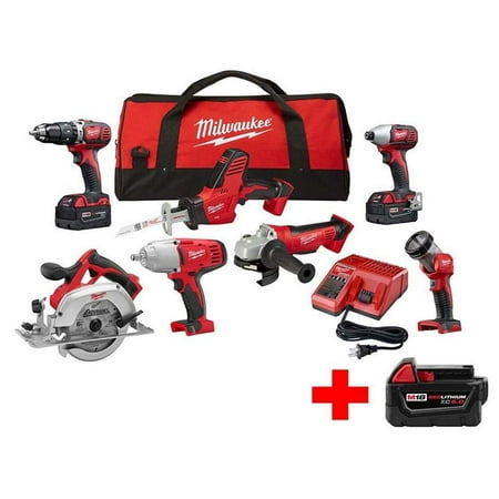 Milwaukee M18 FUEL 18V Lithium-Ion Brushless Cordless Combo Kit with Two 5.0 Ah Batteries, 1 Charger, 2 Tool Bags 7-Tool