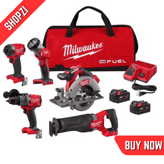 Milwaukee M18 FUEL Cordless Brushless 5Tool Combo Kit, Drill/Driver, Impact Driver, Circular Saw, Reciprocating Saw & LED Work Light, 18V LithiumIon Batteries & Charger Included