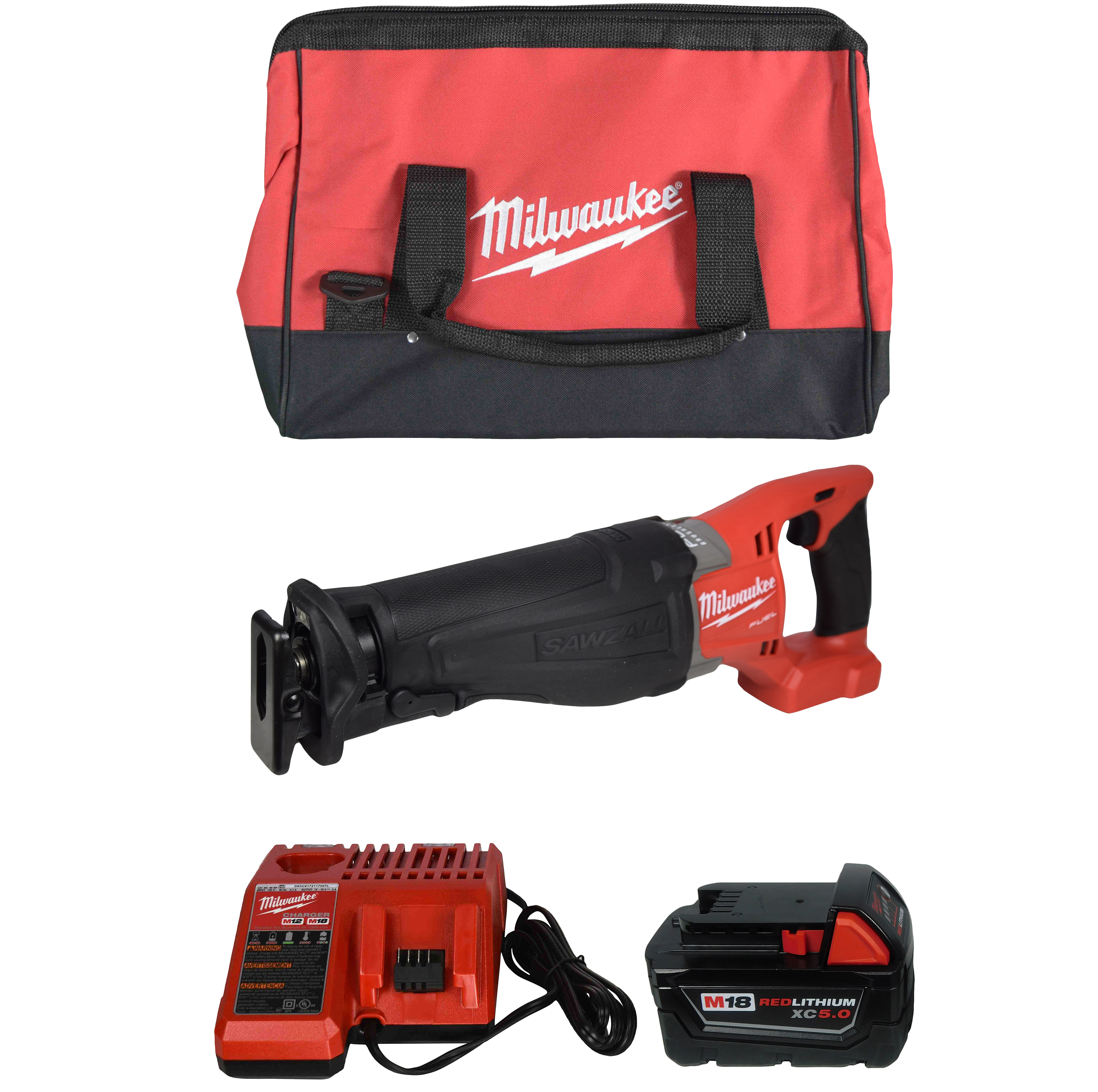 Milwaukee M18 Fuel 18V Brushless Sawzall Reciprocating Saw 2720-20 with 5Ah  Battery, Charger,  Tool Bag