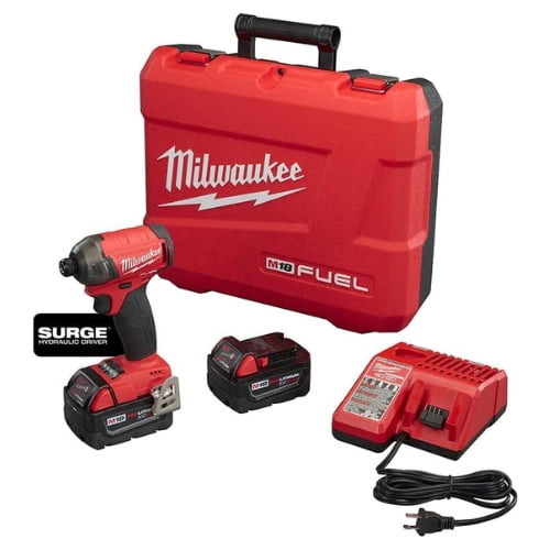 Milwaukee M18 Fuel Surge 1/4" 18V Brushless Hex Hydraulic Driver Kit 2760-22 with (2) 5Ah Batteries, Charger, & Carrying Case
