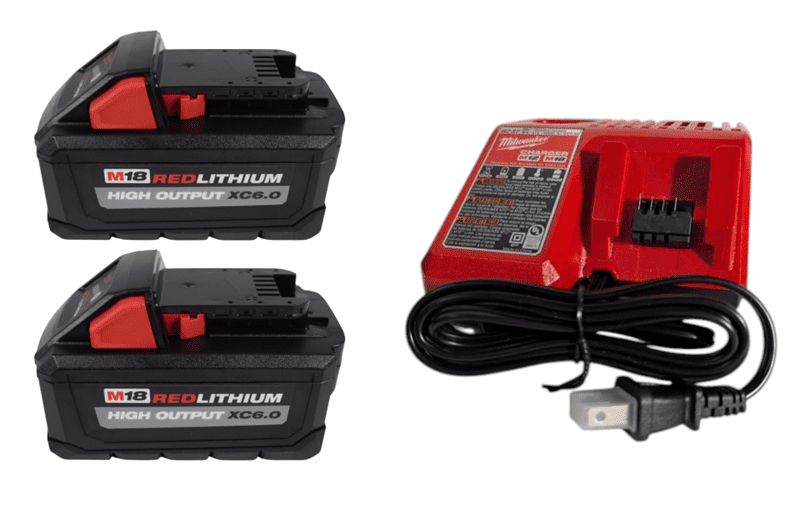 Milwaukee M18 REDLITHIUM HIGH OUTPUT XC 6.0 Ah Battery 2-Pack Starter Kit Includes M18/M12 Charger, 50% More Power, Cooler Performance, 200+ Tool Compatibility (Model 48-59-1862S)