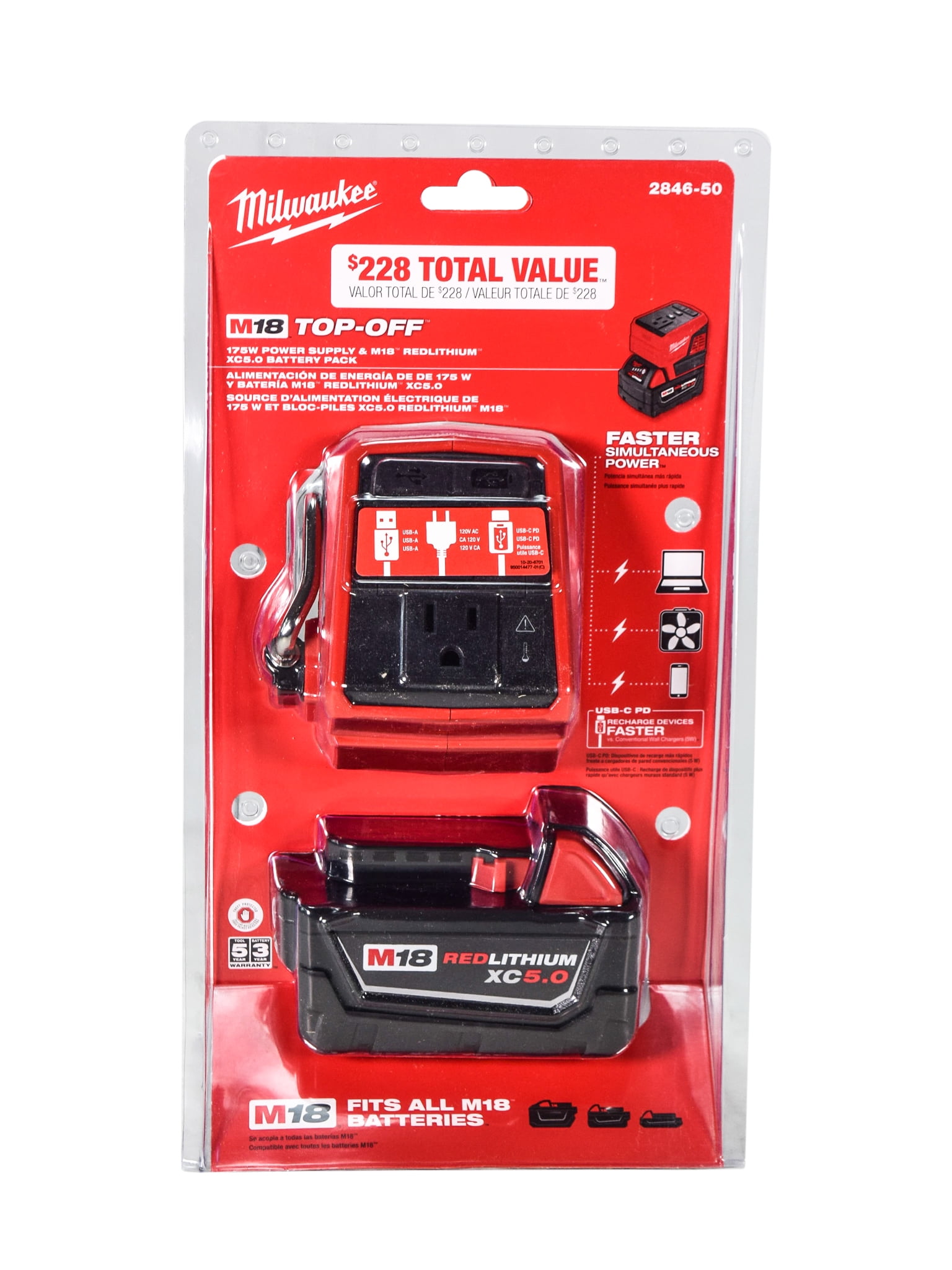 Milwaukee M18 TOP-OFF Kit XC5.0 18 V Ah Lithium-Ion 175W Power Supply  with Battery pc