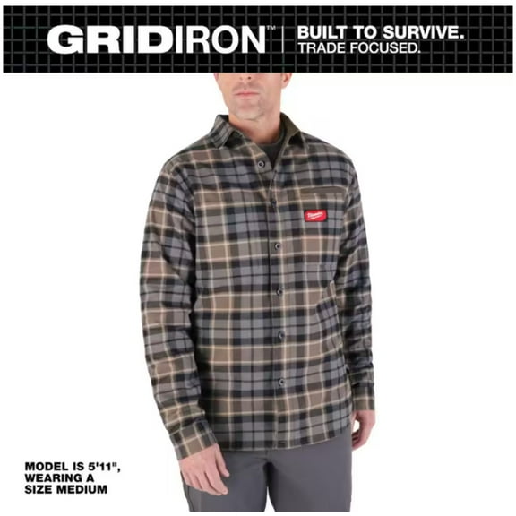 Milwaukee Men's Large Gray GRIDIRON Flannel Shirt