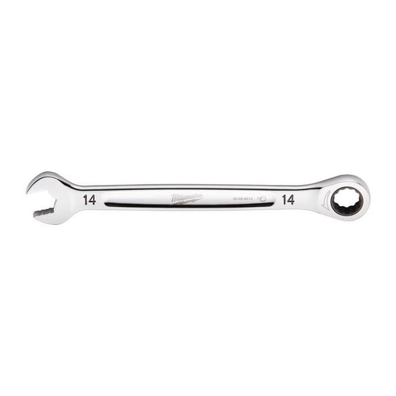 Milwaukee 45-96-9314 Ratcheting Combination Wrench, Metric, 14 mm Head, 7.8 in L, 12-Point, Steel, Chrome