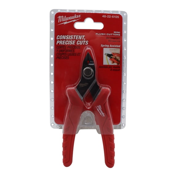 Milwaukee Mini Flush Cutters Precision Spring-Assisted Wire & Cable Tie Cutting Pliers with Overmolded Comfort Grip, Rust Protection & Slim Profile for Tight Space Access Electrician Tool
