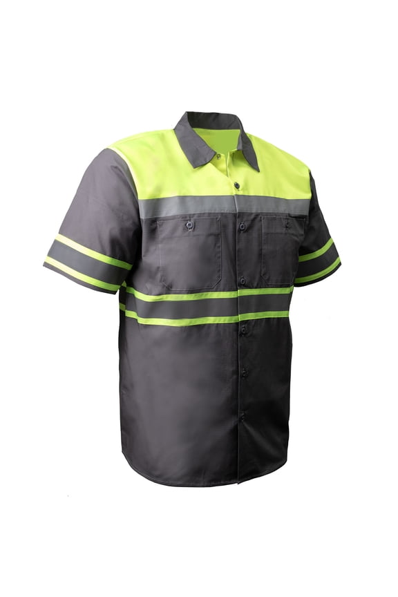 Co. Men’s Neon/Grey Mechanic Work Shirt – w / Reflective Strip, Rider‑Built MDM11615 Large